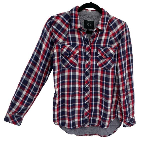 Rails Button Up Shirt size XS Navy Red Plaid Double Gauze Cotton Long Sleeves - Picture 1 of 9